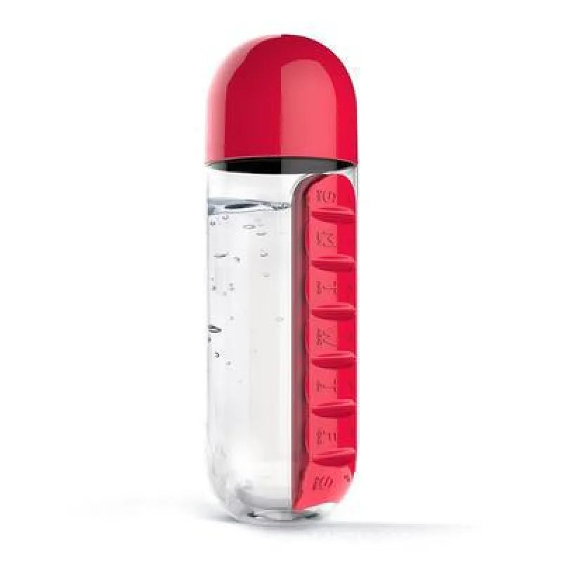 Portable Water Bottle With Built-In Pill Box