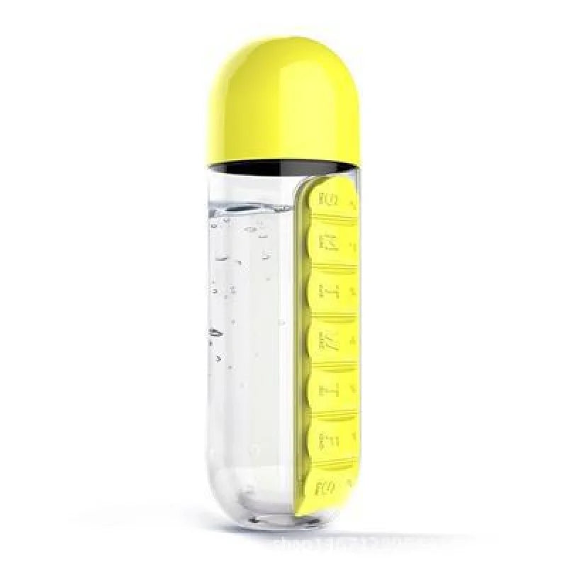Portable Water Bottle With Built-In Pill Box