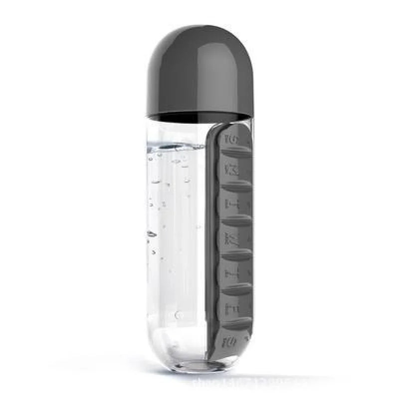 Portable Water Bottle With Built-In Pill Box