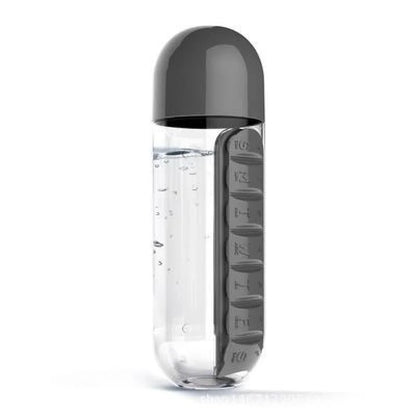 Portable Water Bottle With Built-In Pill Box