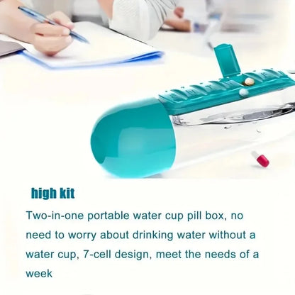 Portable Water Bottle With Built-In Pill Box