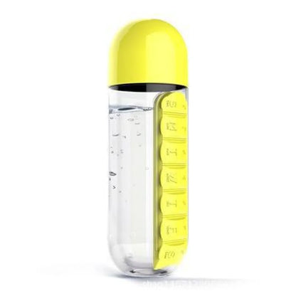 Portable Water Bottle With Built-In Pill Box