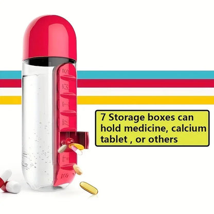 Portable Water Bottle With Built-In Pill Box